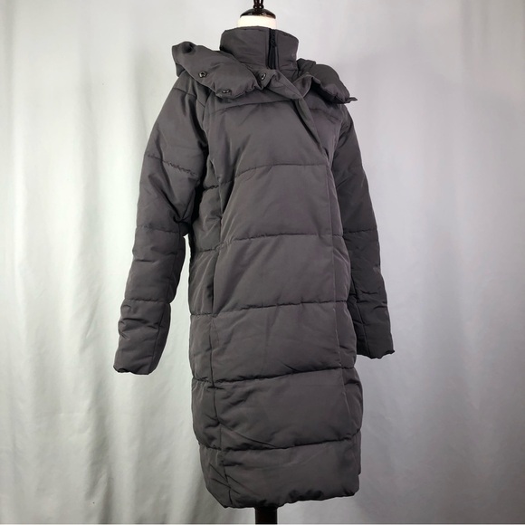 French Connection puffer coat long matte grey hood zip and snaps XS - Picture 12 of 12